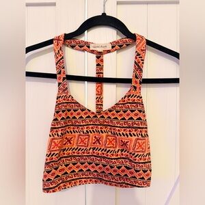 Painted Threads Coral & Black Patterned Racerback Crop Top